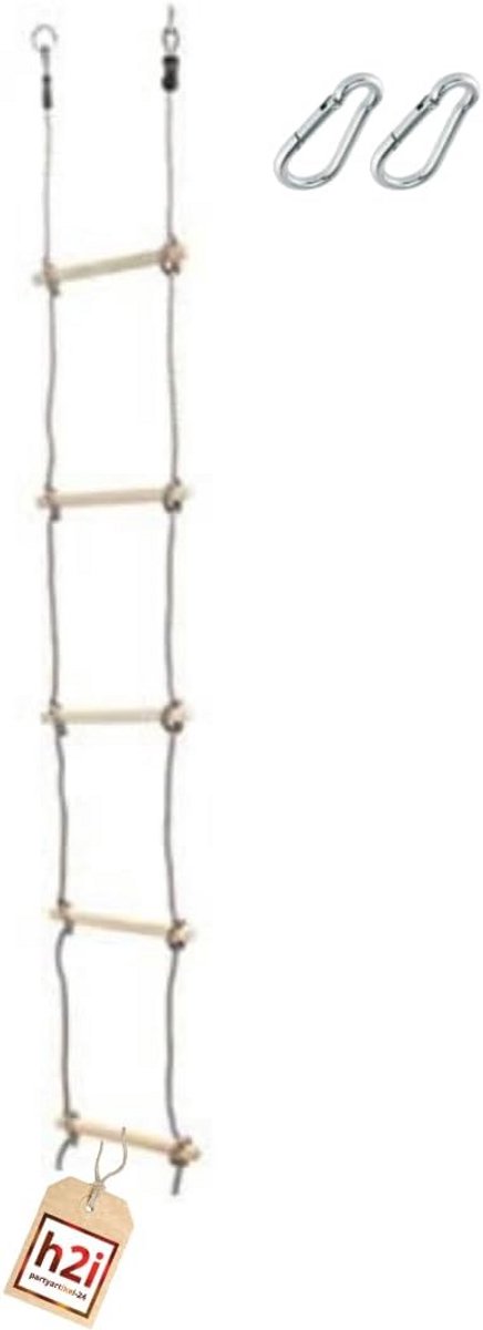 Touwladder voor Kinderen met Houten Treden - Klimspeelgoed voor Buiten en Binnen, Hoogte 180 cm