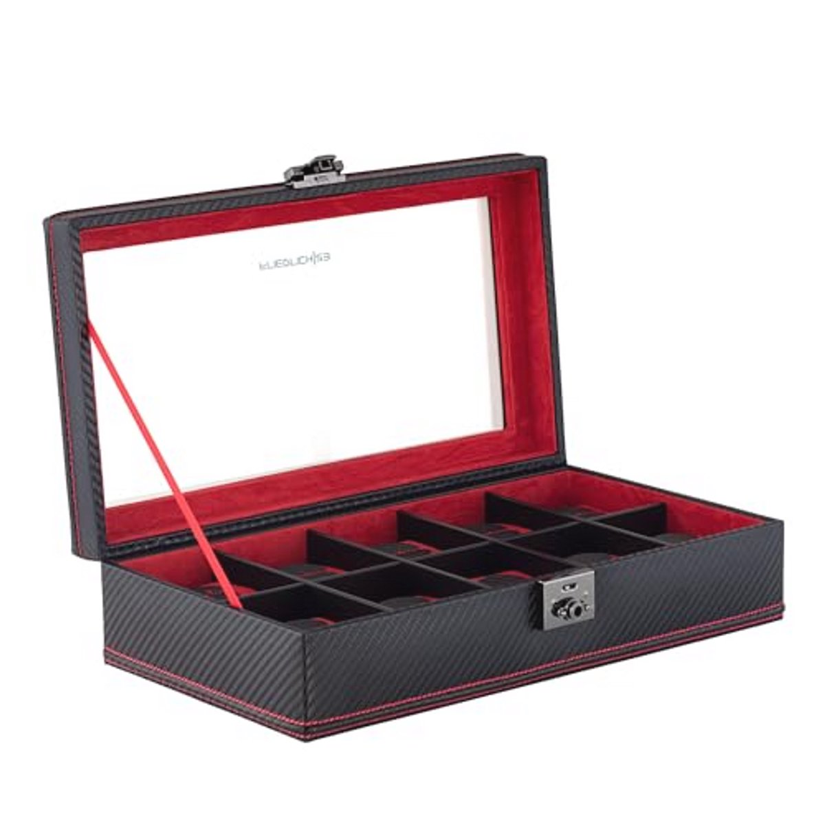 Horlogedoos met Carbon Look voor 10 Horloges - Afsluitbaar en Van Fijn Synthetisch