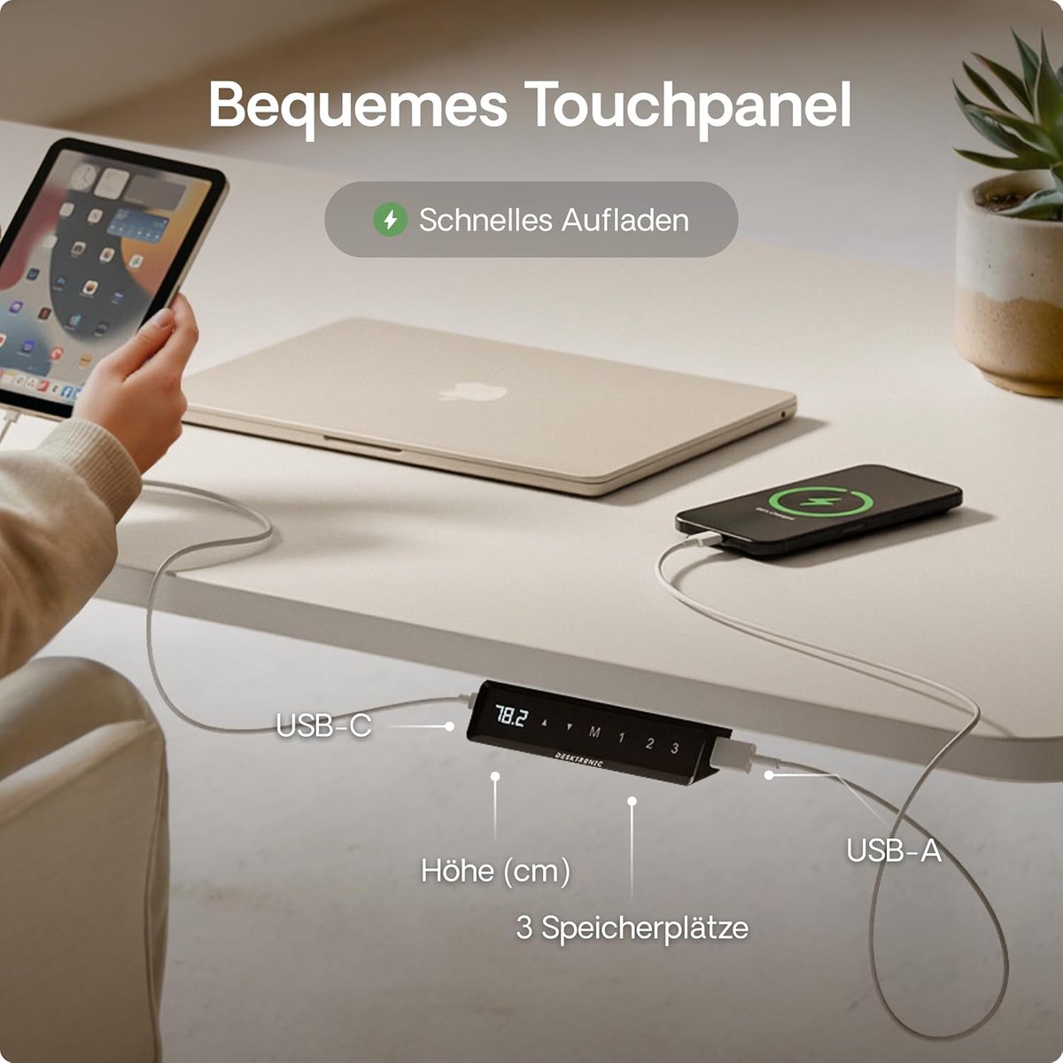 Ergonomisch Elektrisch Zit-Sta Bureau 160x80 cm - Hoogte Verstelbaar Bureau met Touchscreen en USB-oplaadpoorten NoviHome