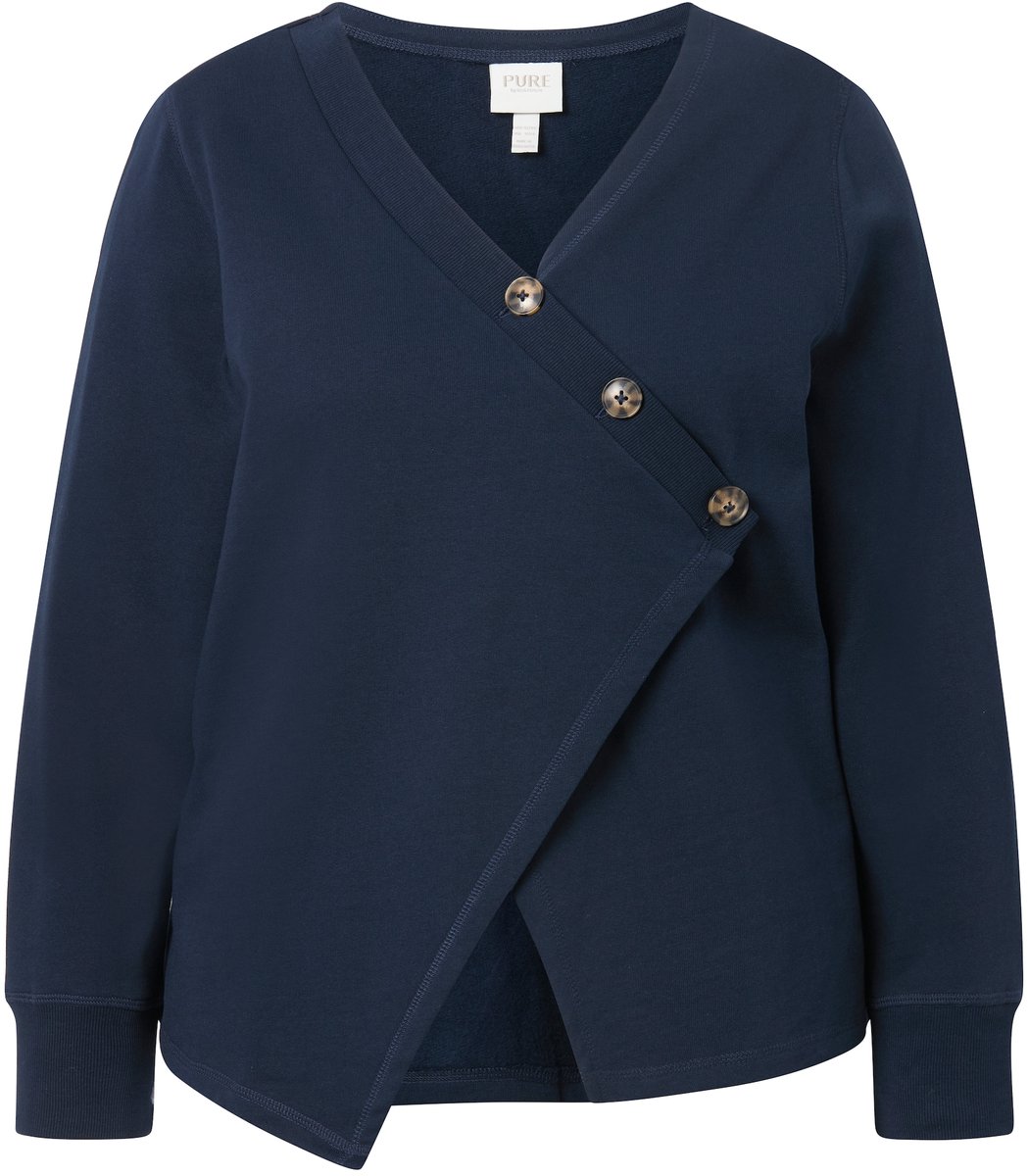 Ulla Popken - Dames - Sweatvest V-hals lange mouwen biologisch katoen - Marine - Maat 58+