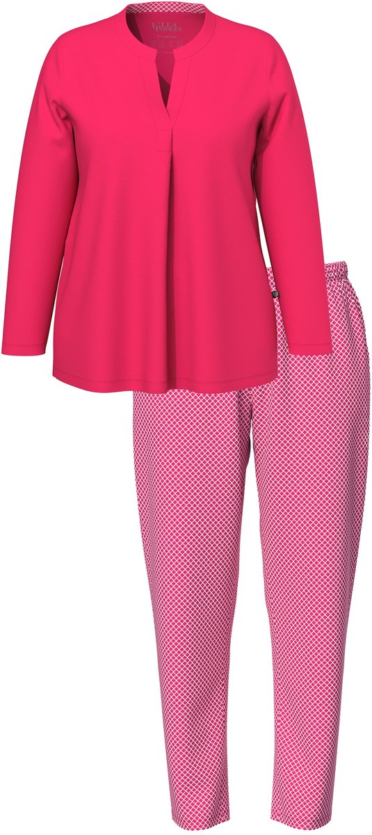 Ulla Popken Dames - Pyjama patroon ronde hals lange mouwen - Magenta - Maat 46+