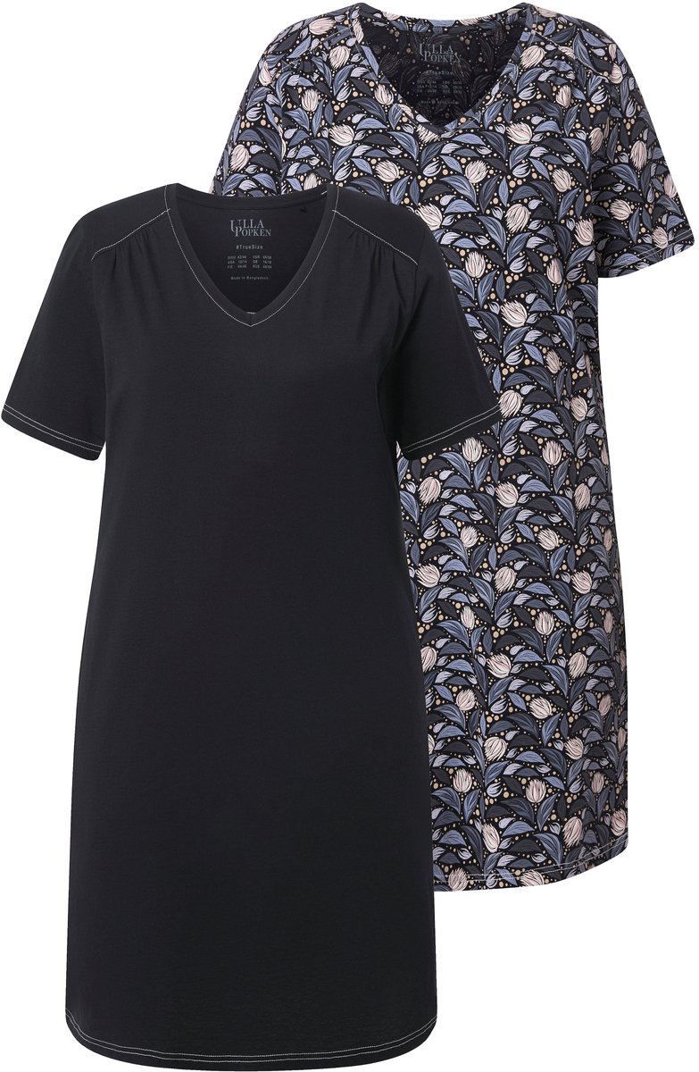 Ulla Popken - Dames - Bigshirts set van 2 bladeren/effen V-hals korte mouw - Zwart - Maat 42+