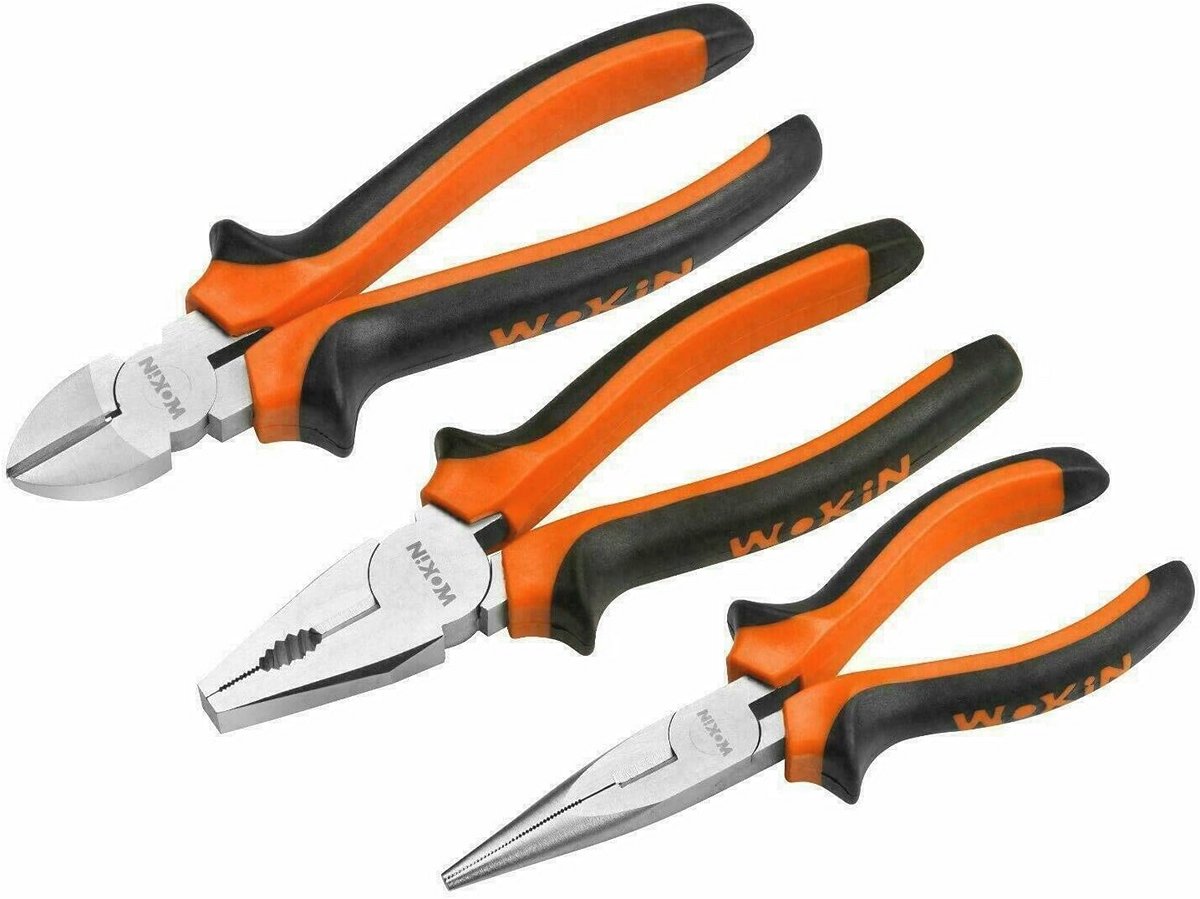 3-delige Pliers Set - Heavy Duty Knijptangen, 6" Langneus, 6" Diagonaal en 7" Gecombineerde Knijptangen met Ergonomische Handgreep