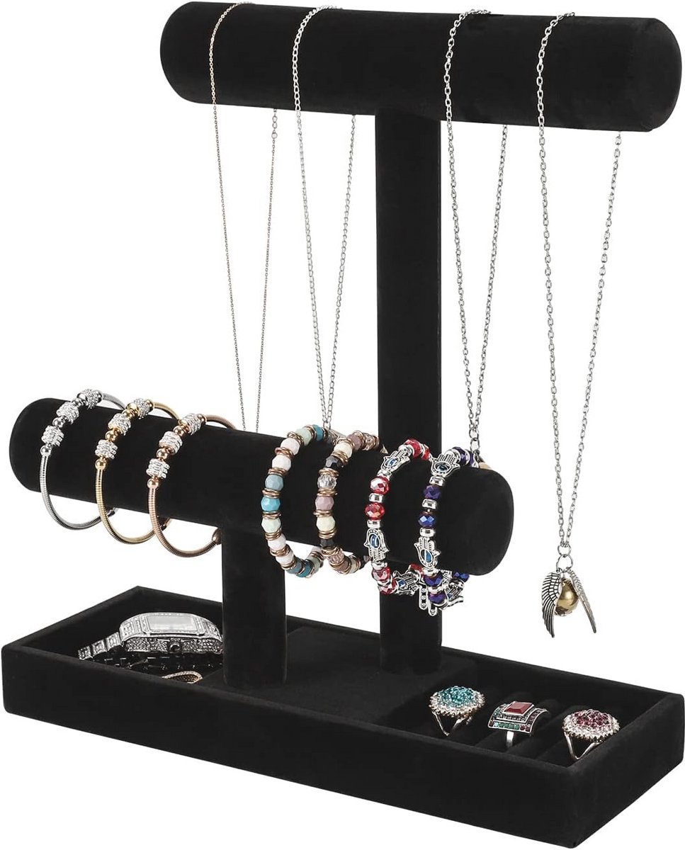 Multifunctionele T-Bar Sieraden Organizer Stand voor Kettingen, Armbanden, Ringen en Oorbellen