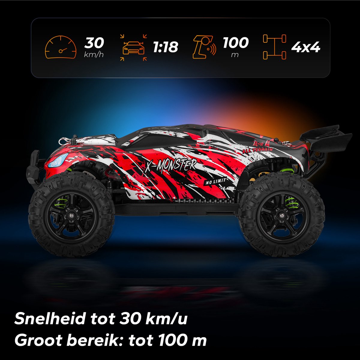 Voiture télécommandée OVERMAX - X-Tireburner - 2x Carrosserie - 20 km/h - Eclairage LED - 40min Voiture télécommandée OVERMAX - X-Tireburner - 2x Carrosserie - 20 km/h - Eclairage LED - 40min