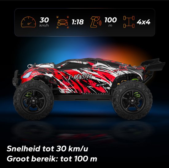 Overmax X-Monster 3.5 RC Auto – 4x4 – 1:18 Schaal – 30 km/h - Bereik 100 m – 2 Accu’s (40 min) – Extra Carrosserie – Offroad – TUV-gecertificeerd
