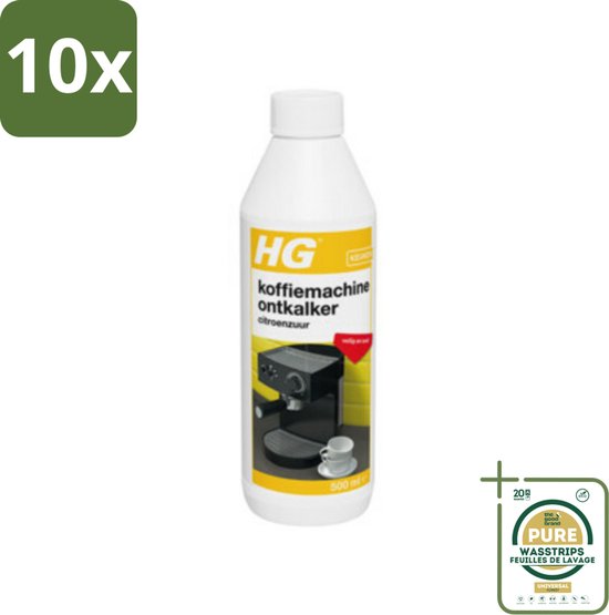 10 x HG Koffiemachine Ontkalker Citroenzuur 500 ml - Grootverpakking - Koffiemachine Ontkalker - Citroenzuur - Ontkalken Koffiemachine - Espresso Machine Ontkalker - Padkoffiemachine Ontkalker