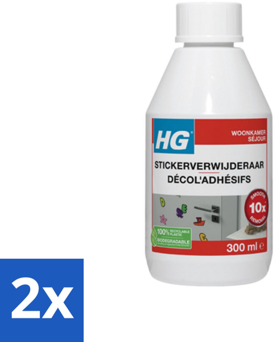 2 x HG Stickerverwijderaar 300 ml - Stickerverwijderaar - Lijm Verwijderen - Stickerresten - Hakstrepen Verwijderen - Schoonmaakmiddel
