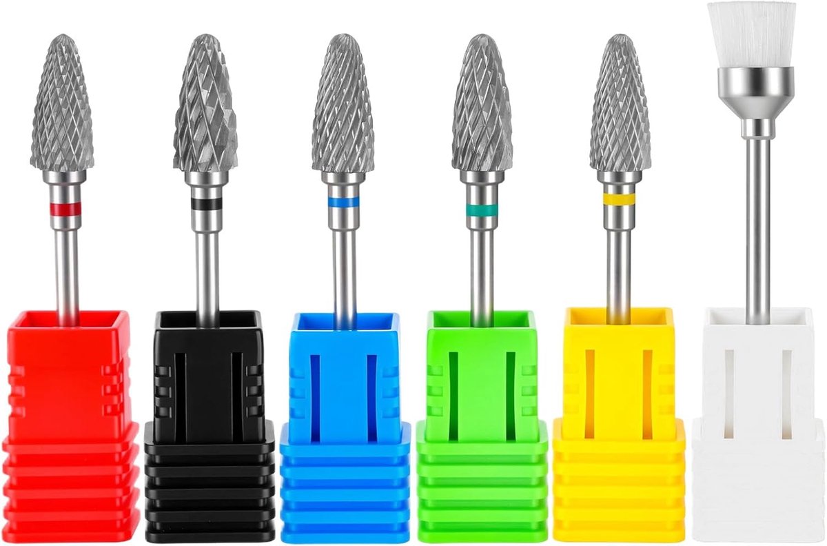 Set van 6 - 3/32 Inch Nagelboor Set - met Schoonmaakborstel - Manicure Pedicure Tool voor Acryl Gel Nagel Verwijdering in Salon en Thuis