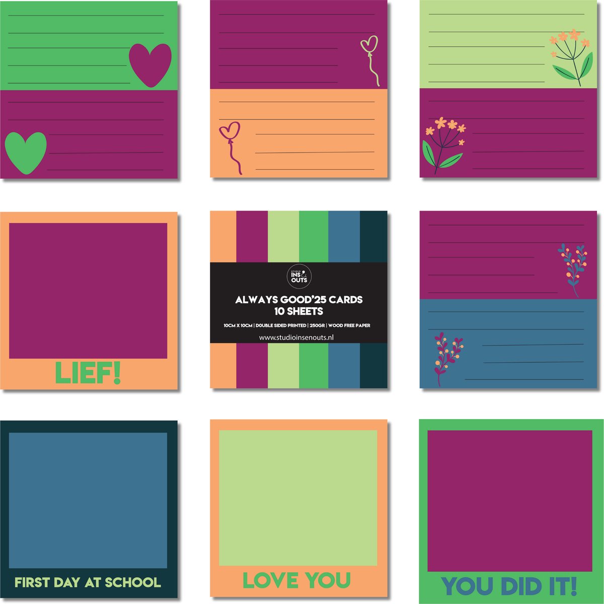 Kleine Schrijfkaartjes | Polaroid Foto Kaartjes | Tekstkaartjes | Dubbelzijdig | 10x10cm | 10 Stuks | Always Good