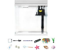 Complete Aquarium Set 30 x 20 x 30 cm - 15 L - met Tri-Colour LED Tube - Stil - Filter Systeem - Water Circulatie - Wit - voor Kantoor