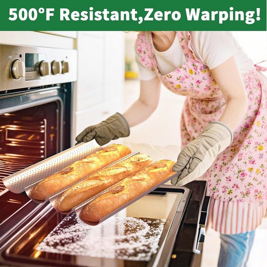 Geperforeerde Anti-aanbak Stokbroodpan 38 x 33 cm - 4-sleuven Baguette Pan voor Perfect Gebakken Brood — afbeelding 4