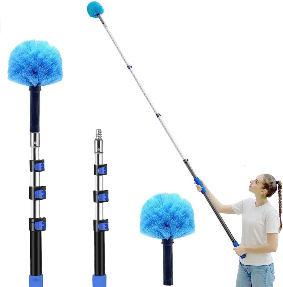 Spinweb Stofdoek met Verlengstang - 20 Voet Reinigingsset voor Hoge Plafonds en Hoeken - 2 Stuks