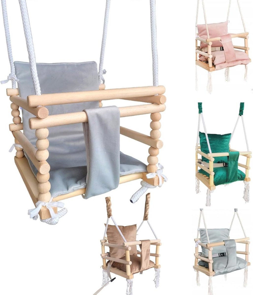 3-in-1 Babyschommel voor Kinderen - Houten Schommelzitje voor Binnen en Buiten