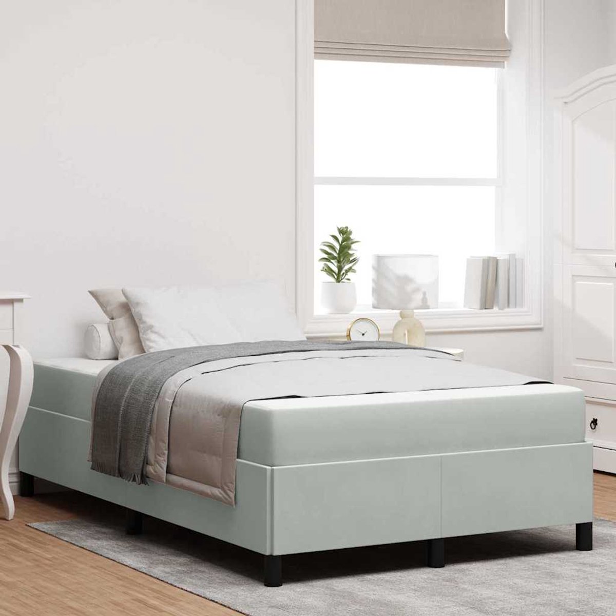 Tweepersoonsbed | Dubbelbed | Volwassenenbed | Bedframe met matras Wit, lichtgrijs en wit 120 x 200 cm Fluweel