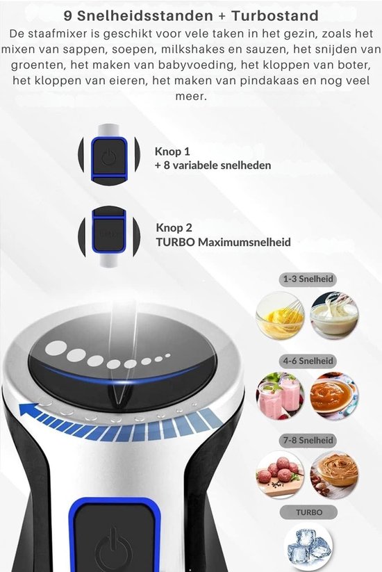 SNJY® Staafmixer - Handmixer - Mixer - 1200 W - Zilver van Merkloos — afbeelding 4