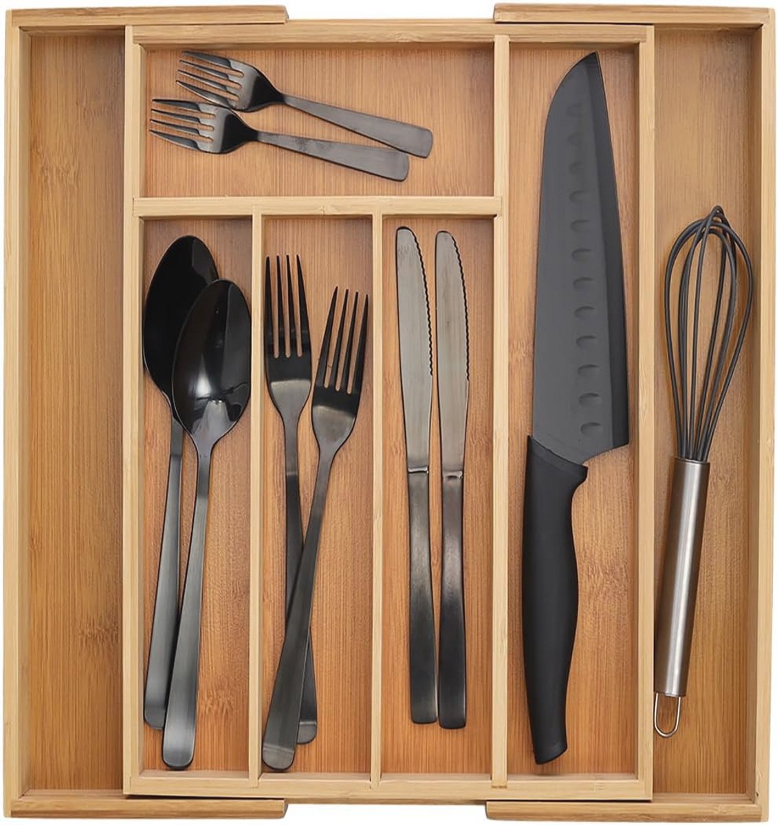 Uittrekbare bestekbak Zeller 25322 van bamboe - 29-40 x 335 x 5 cm Cutlery Organizer
