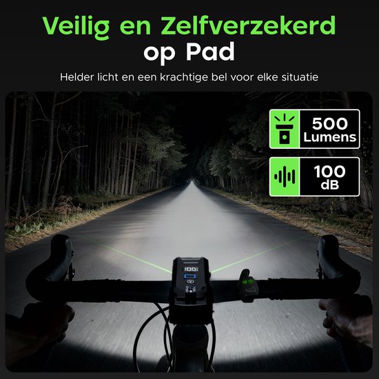 Kochar Fietsverlichting Set LED - Met Ingebouwde Fietsbel & Afstandsbediening - Voorlicht & Achterlicht - 500 Lumen - Waterdicht - Fietslicht - Fietslampjes USB oplaadbaar - Fietslamp van Merkloos — afbeelding 4