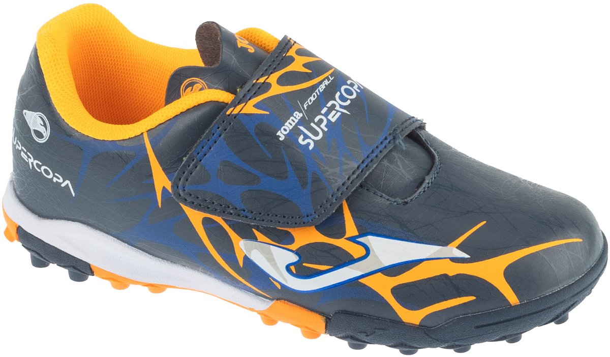 Marineblauwe Joma Super Copa Jr 25 SCJW TF voetbalschoen voor jongens, maat 34, met synthetisch leren bovenwerk.