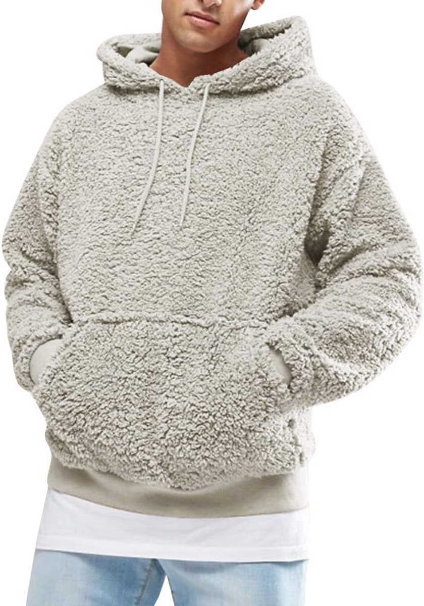 Heren Hoodie Pluizige Sherpa Capuchon Sweatshirt Teddy Fleece