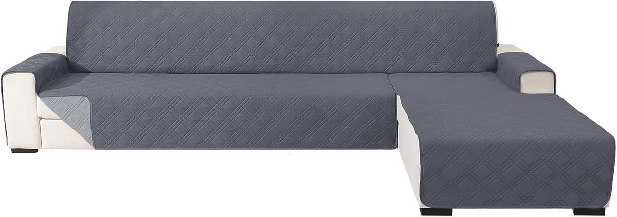 Reversible Hoofdkussen voor Hoekbank 3 Zits, Hoekbank Bescherming Peninsula L-Vorm met Armleuning, Krabbestendig Hoekbank Dekbedovertrek (255cm, Donkergrijs + Lichtgrijs)