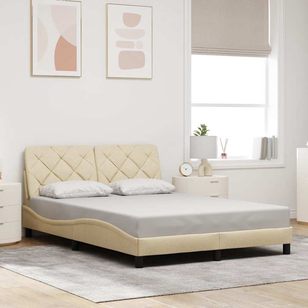 Tweepersoonsbed | Dubbelbed | Volwassenenbed | Bedframe zonder matras stof crèmekleurig 140x190 cm