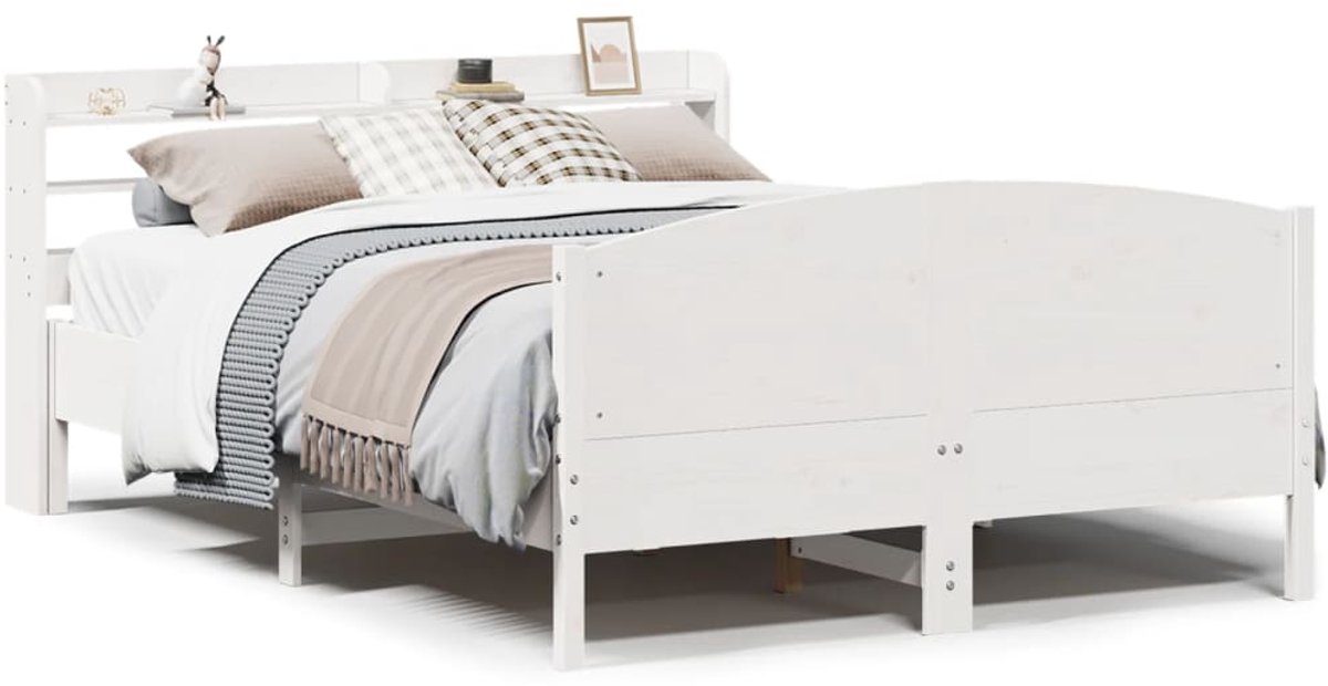 Tweepersoonsbed | Dubbelbed | Volwassenenbed | Bedframe zonder matras massief grenenhout wit 140x200 cm