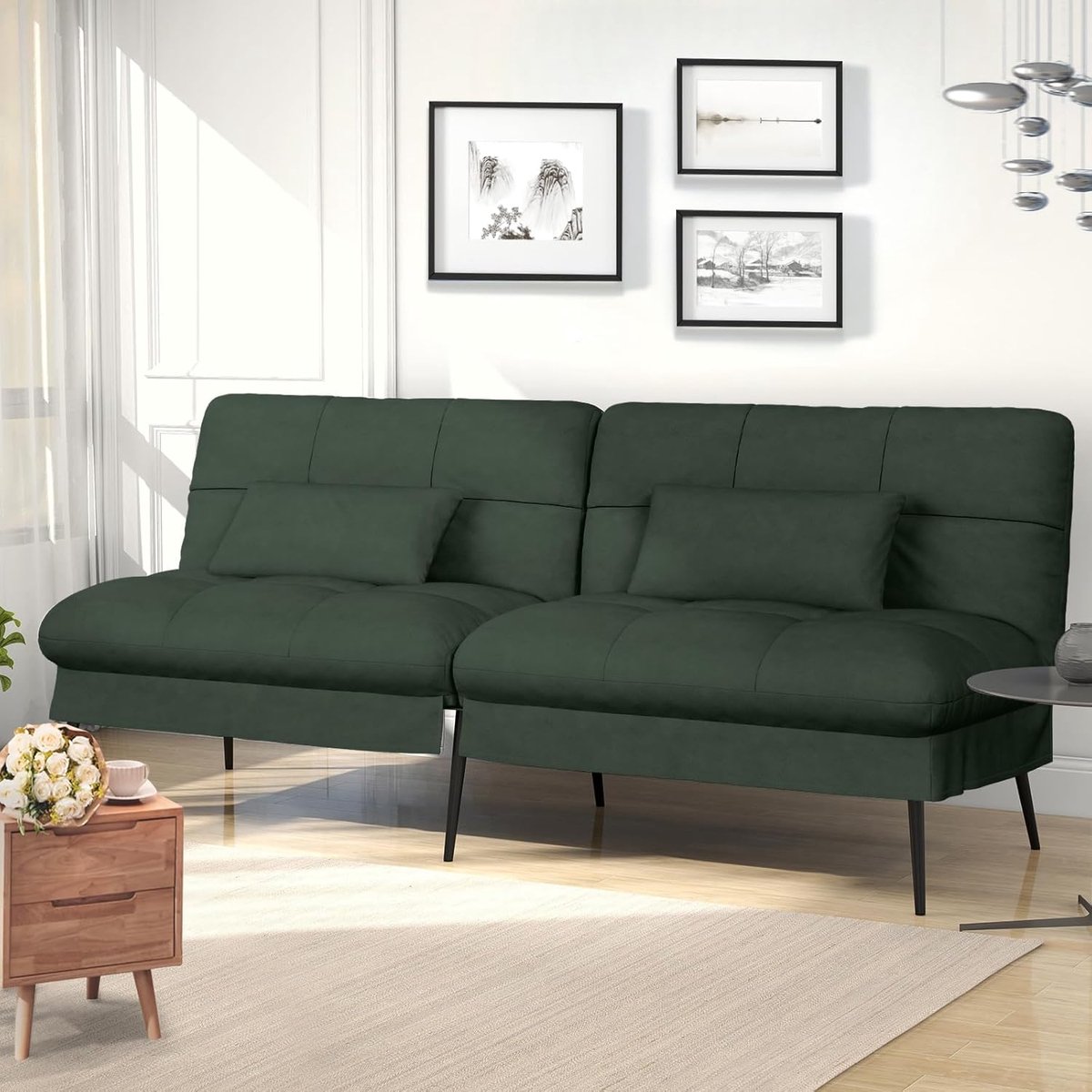 COMHOMA Sofa Slaapbank - Futon Klapbank 3-zits Hoekbank - Groen