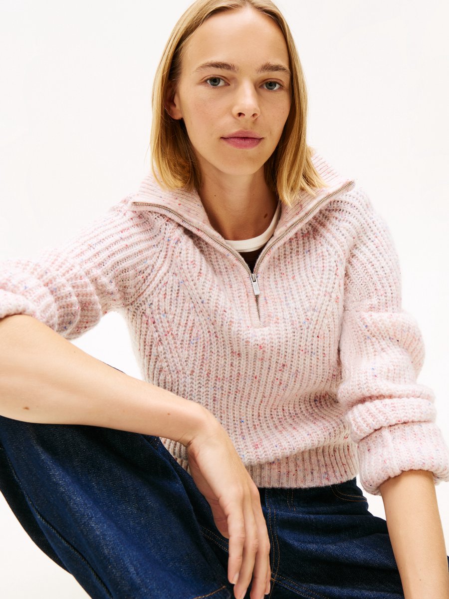 Tommy Jeans Trui Tjw Nep 1/4 Zip Sweater Dw0dw21686 Ybh Ancient Dames Roze