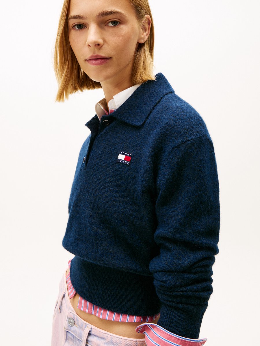 Tommy Jeans Trui Tjw Fluffy Polo Sweater Dw0dw22558 C1g Dark Night Dames Blauw