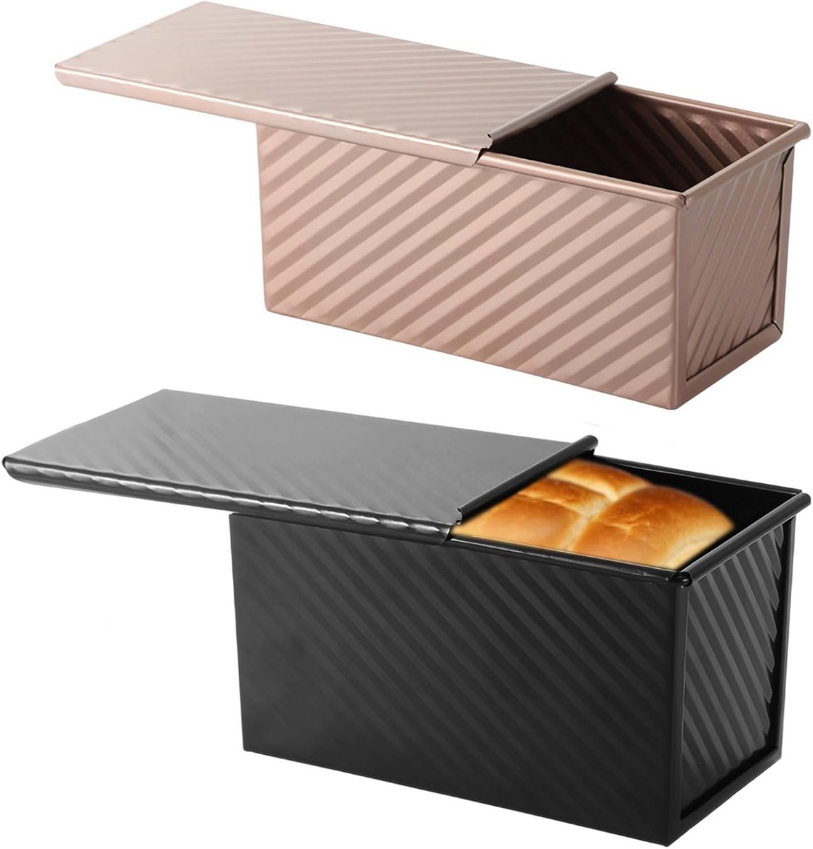 2x Brood Bakvorm met Deksel - Koolstofstaal Toastbroodvorm met Ventilatiegaten