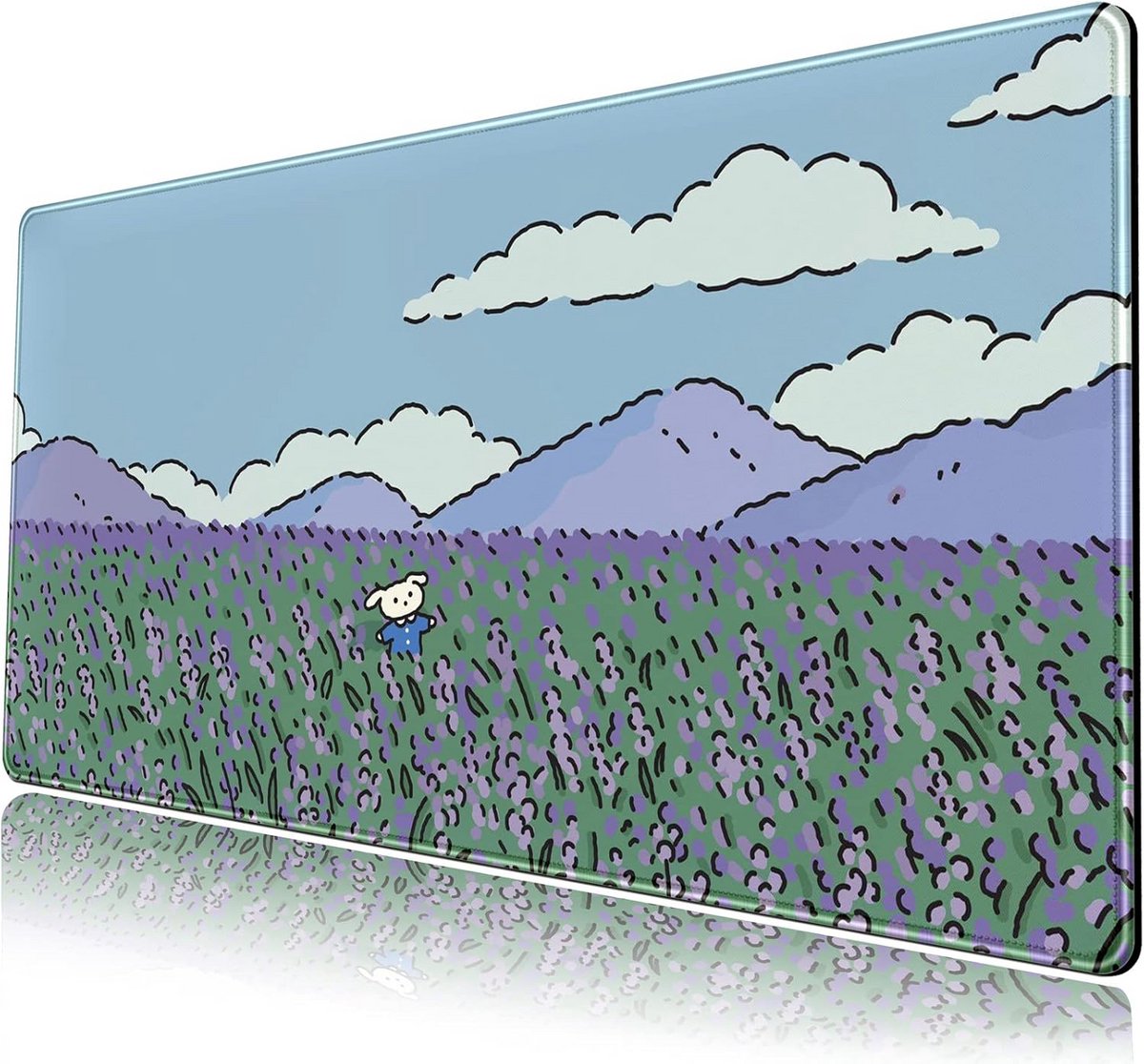 Grote XL Bureau- en Muismat met Schattige Beerprint - Blauw & Lavendel - 80x40 cm