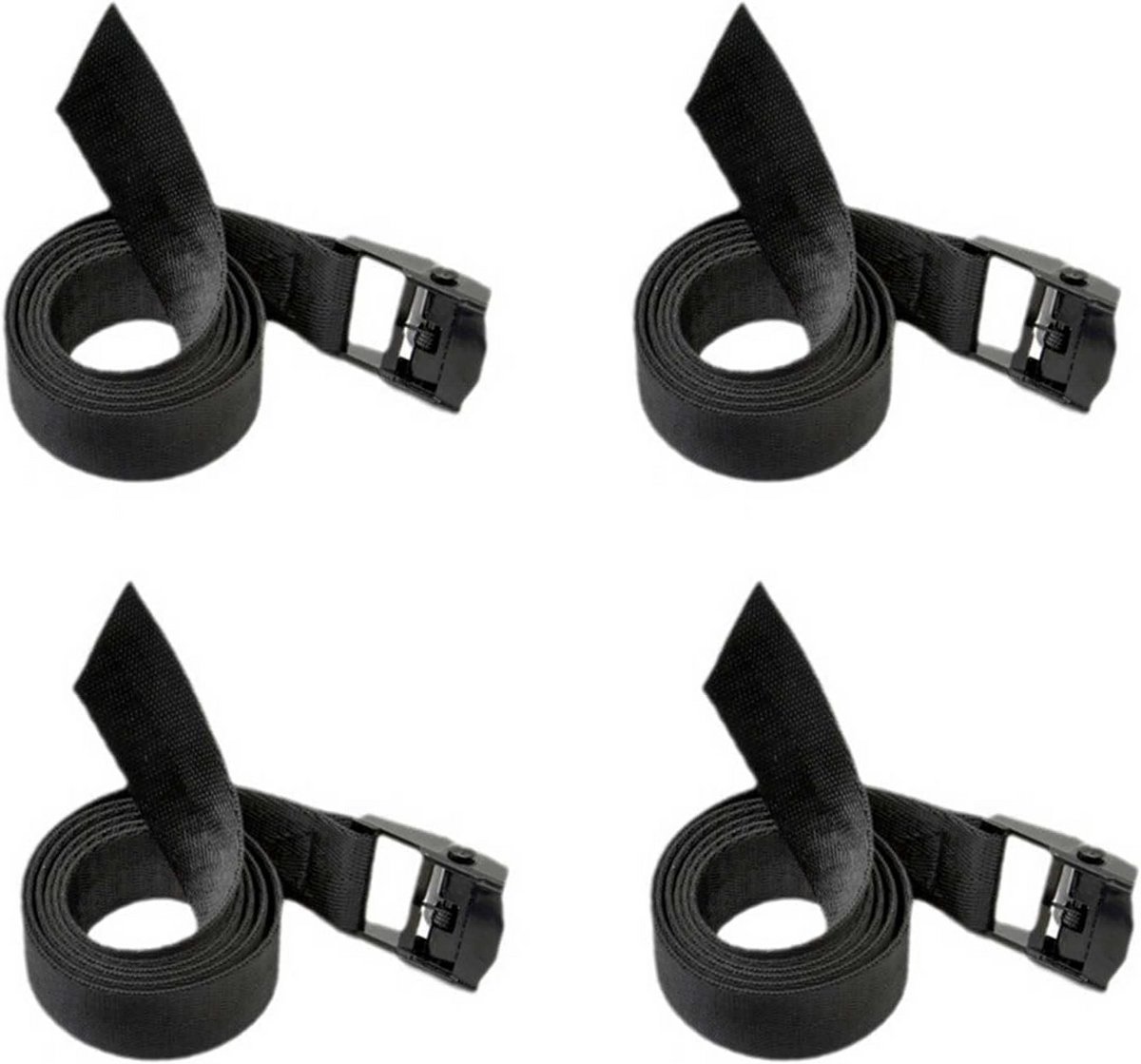 4x Spanbanden met Ratel, 50 cm Polyester Sjorriem Zwart voor Fietsen en Bagage