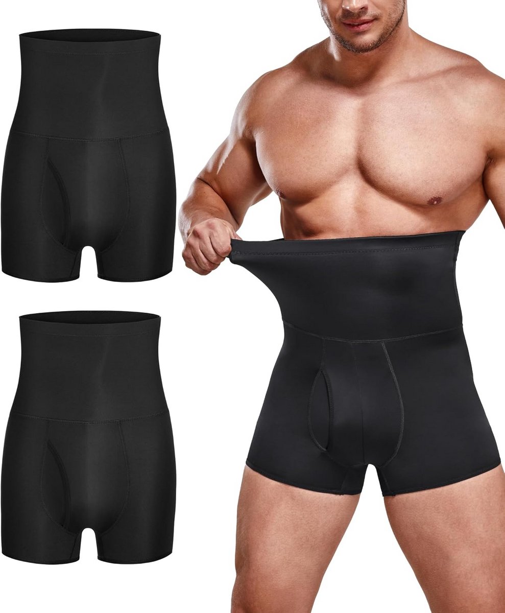 2 Stuks Heren Corrigerende Boxer Shorts met Hoge Taille voor Buikcontrole en Slimming