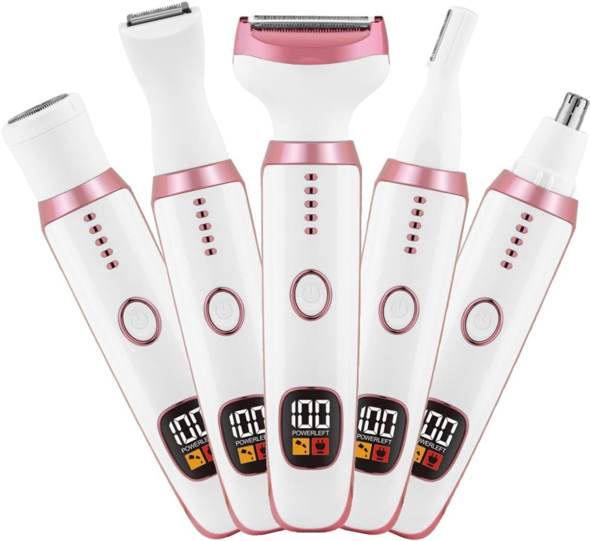 Elektrische scheermesjes voor vrouwen, bikini voor vrouwen, 5 in 1 lichaam scheermesjes voor neushoorts, gezicht, wenkbrauwen, armen, benen, oksels, oksels, schaamhaar, vervangbare scheermesjes voor dames, roze