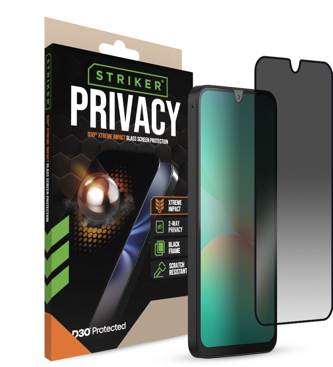 Striker Screenprotector geschikt voor Samsung Galaxy A26 Glazen | Striker Xtreme Impact Privacy Screenprotector Privacy - Case Friendly - Zwart