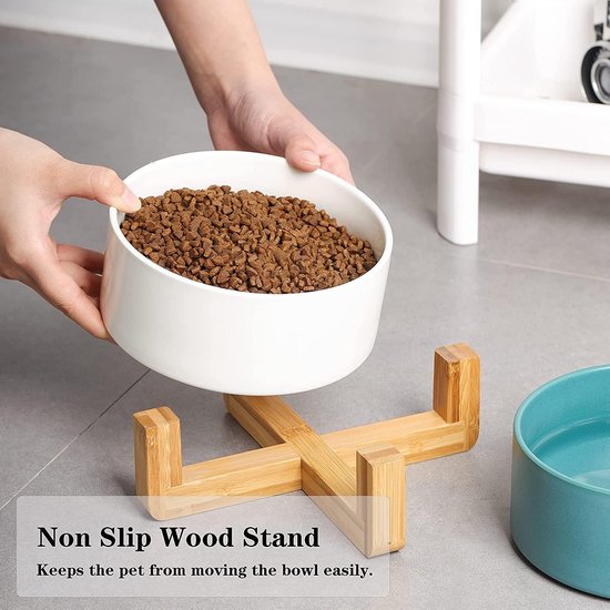 HCHLQLZ Witte keramische verstelbare verhoogde verhoogde voerbak voor huisdieren met houten standaard voor katten en honden, geen morsen huisdiervoer waterfeeder (3 installatiemethoden voor HCHLQLZ Witte keramische verstelbare verhoogde verhoogde voerbak voor huisdieren met houten standaard voor katten en honden, geen morsen huisdiervoer waterfeeder (3 installatiemethoden voor