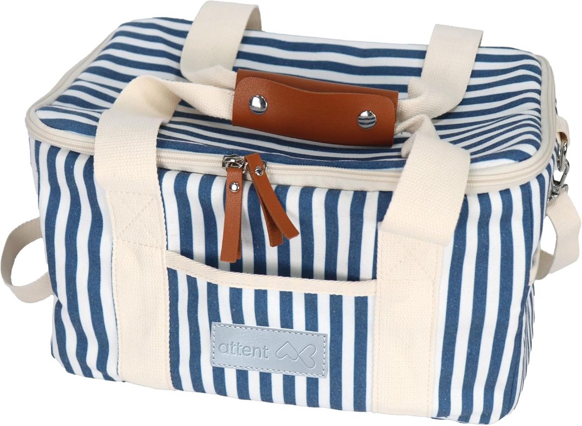 Grote Koeltas Blauw Wit Gestreept 15 Liter - Ideaal voor Picknick en Strand