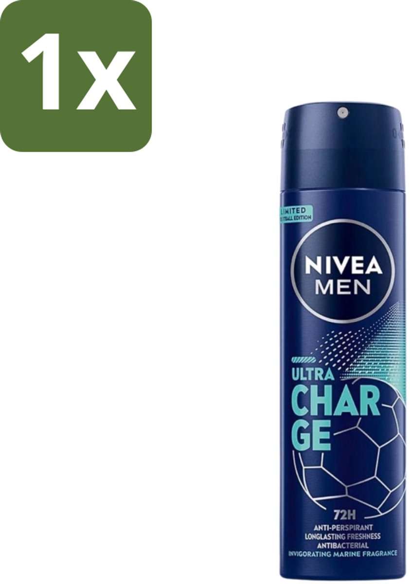 1 x Nivea - Men - Deodorant - Spray - Ultra Charge - 150 ml - Deodorant Spray - Anti-transpirant - 48 Uur Bescherming - Mannelijke Geur - Huidverzorging