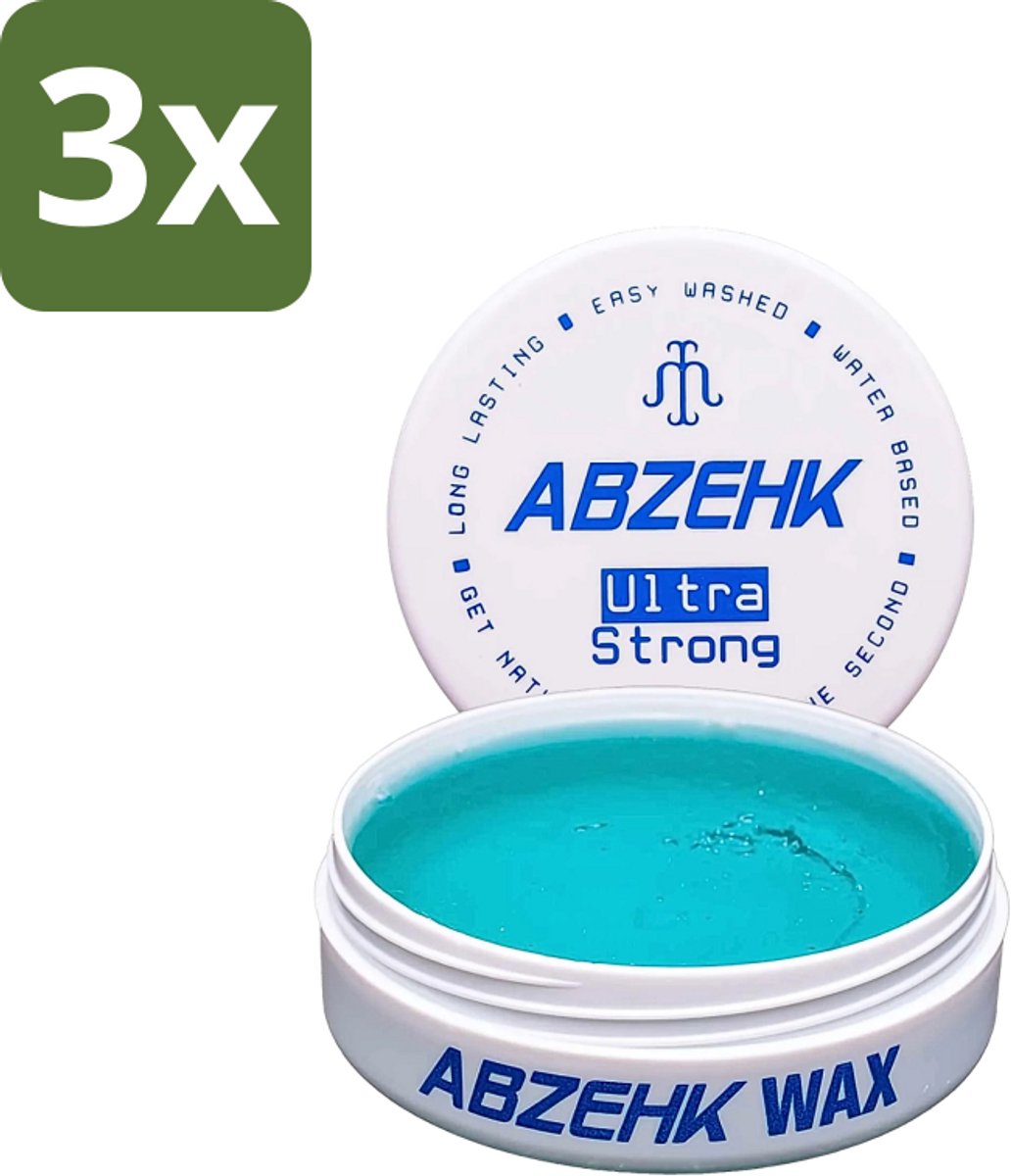 Abzehk - Hair Wax - Blue Ultra Strong - Flexibele Hold & Fris Geparfumeerd - 150ml - Bulkverpakking - 3 stuks