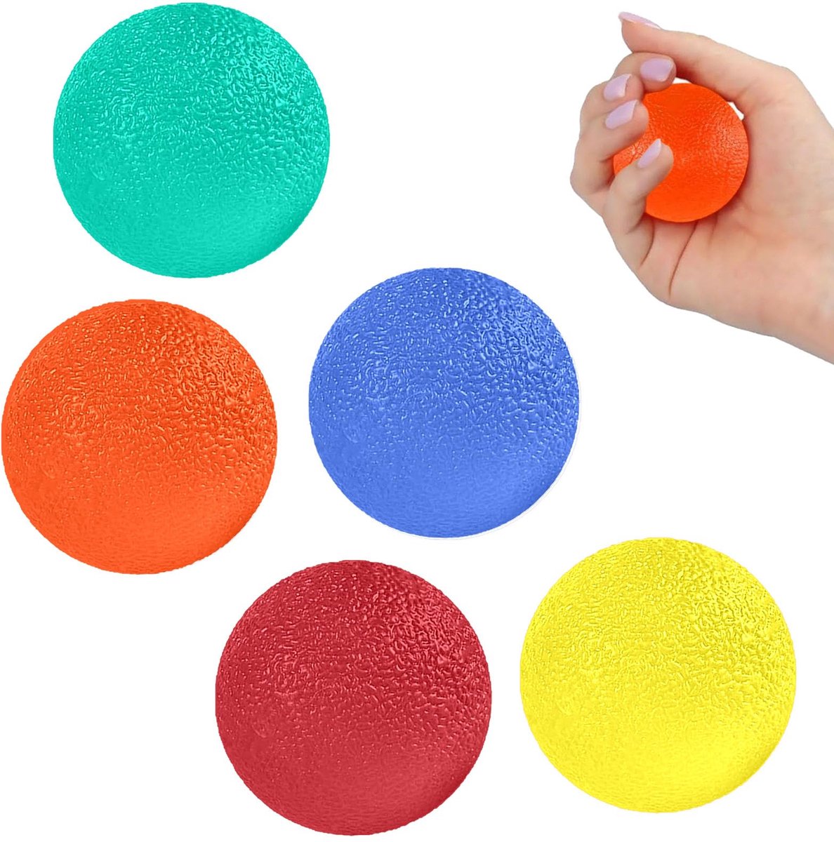 IMPERATORIS® Stressballen Set - Handtrainers - Knijpballetjes voor Stressvermindering - Foam Ballen - Voor Volwassenen en Kinderen - 5 Stuks - Groen, blauw, oranje, rood, geel