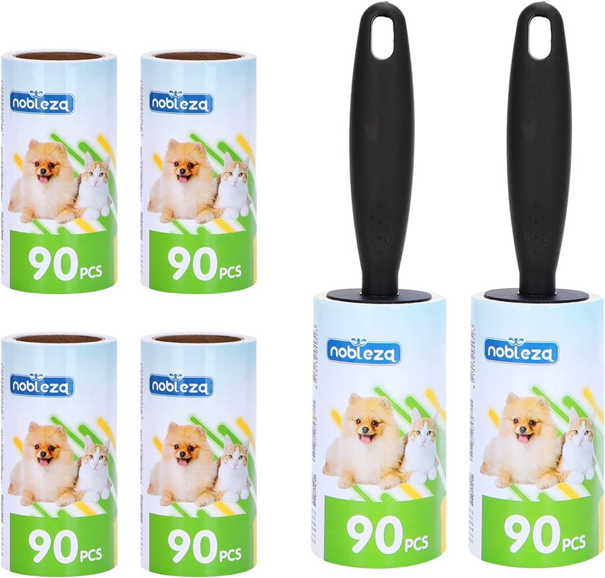Pluizenroller Set Extra Plakkerig voor Haren, Stof en Pluis - 6 Rollers, 540 Vellen