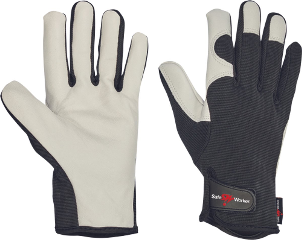 SafeWorker JEKER TL SAFE geitenleer handschoen 01010176 - 6 stuks - Wit/zwart - 11