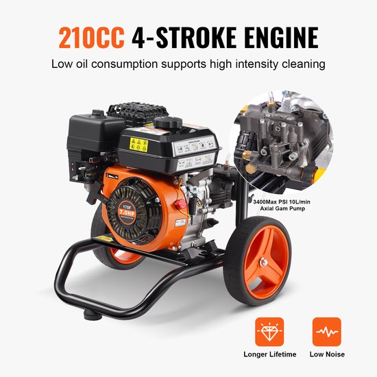 Benzine Hogedrukreiniger, 3400PSI, 2,6 Gpm, 10 L/Min, met 5-Delige Sproeierset, De Benzine Hogedrukreiniger Levert 3400 PSI En Een Debiet van 10 L/Min van Merkloos	 — afbeelding 5