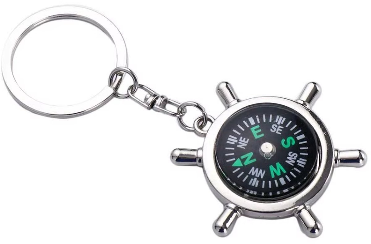 Scoby - Zilveren Sleutelhanger - Kompas Sleutelhanger - Stuurman & Kapitein - Compass Keychain - Zilver