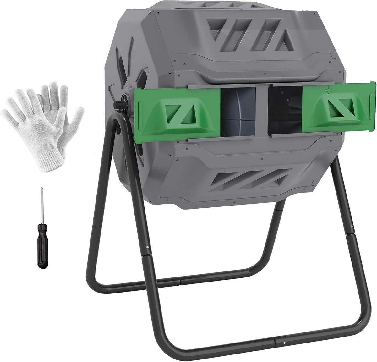 Draaibare Compostbak 160L met Dubbele Kamer voor Tuinafval