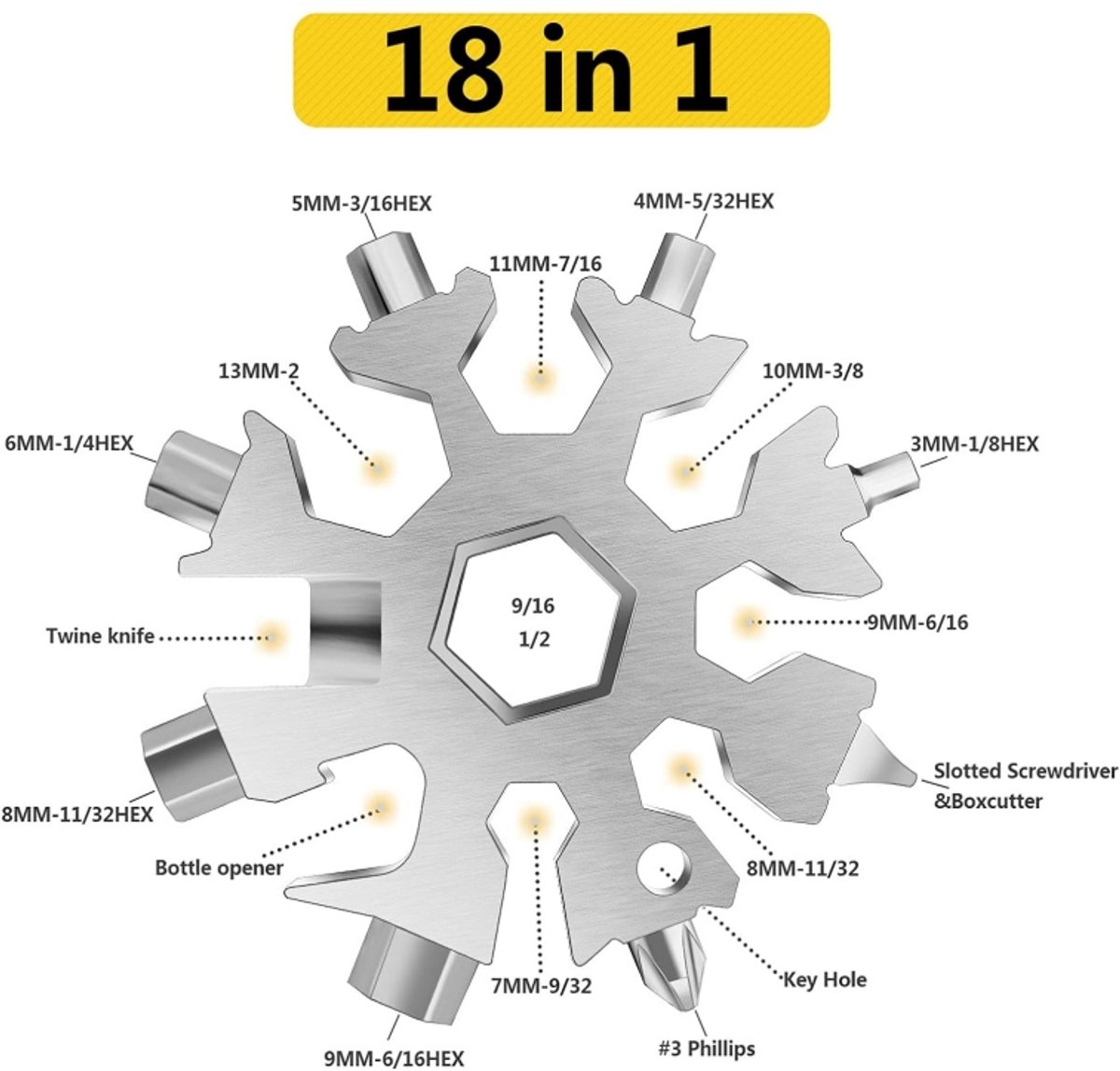 18-in-1 Multitool - Multifunctioneel - Schroevendraaiers / moersleutels / flesopener - Survivaltool - Sleutelhanger - Multicolor - Jonyx