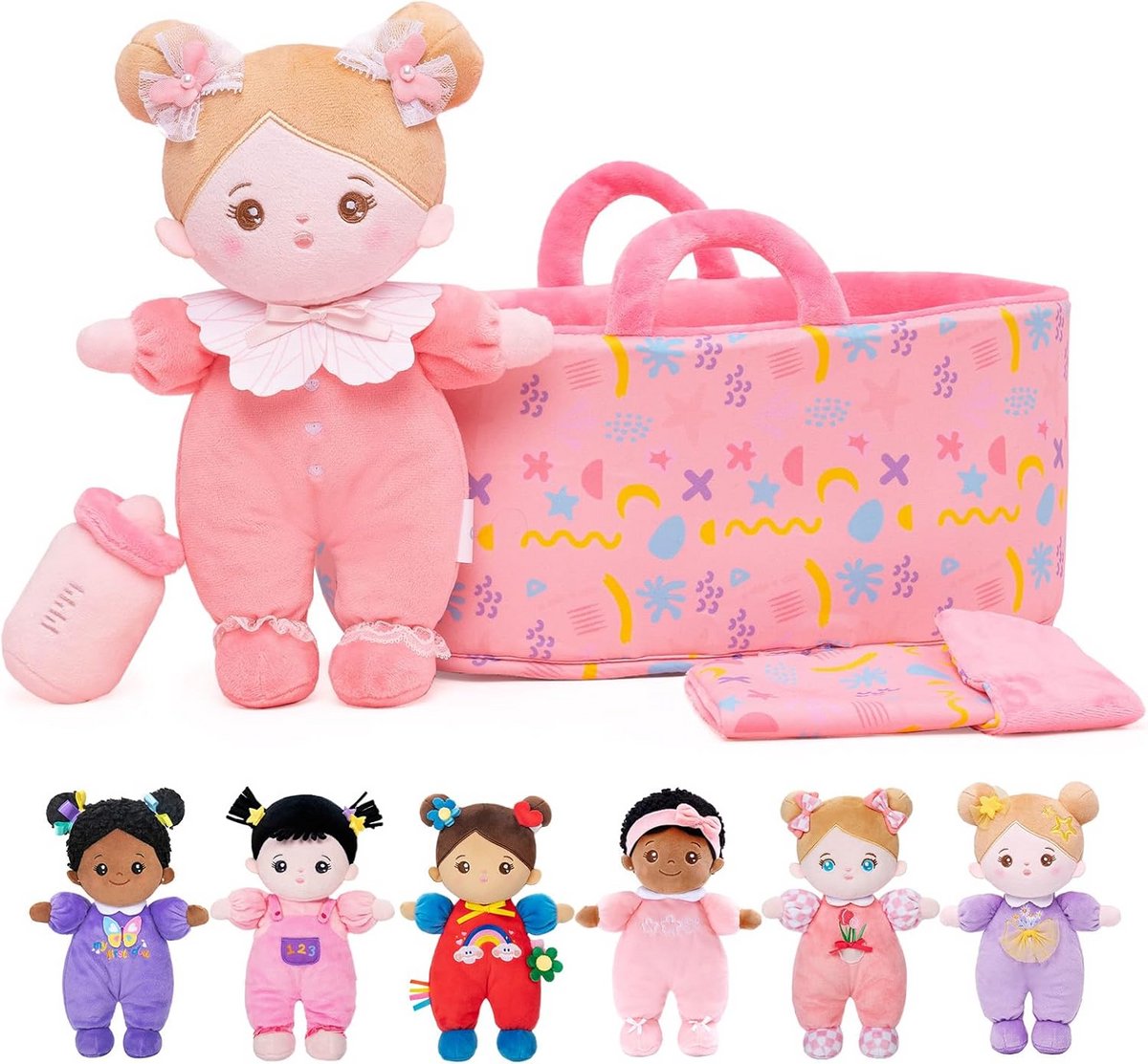 Zachte Stoffen Babypop met Draagtas - Knuffelpop voor Baby's en Kinderen (25 cm)