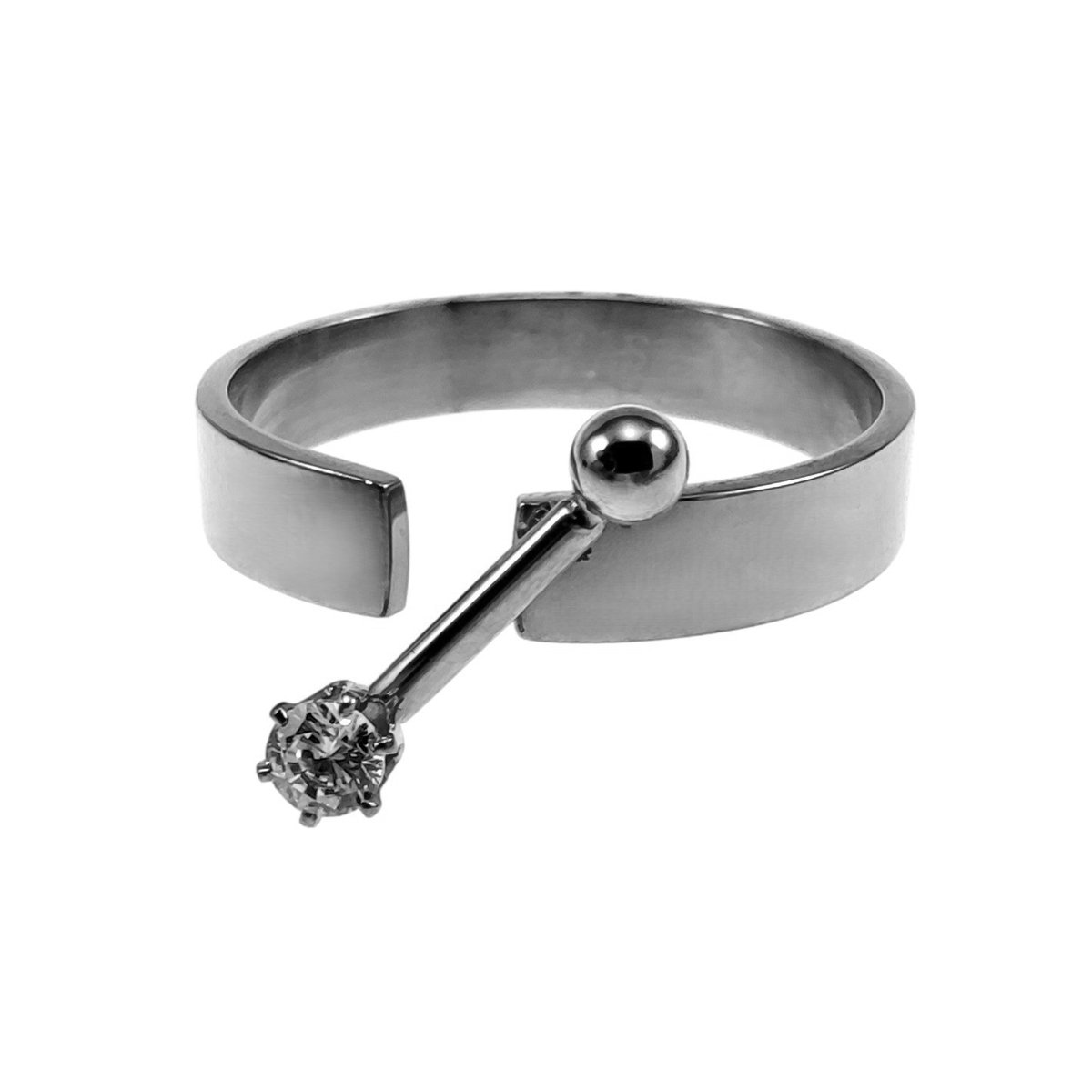 Open Damesring met Piercingdetail, Ring Dames, RVS Zilverkleur