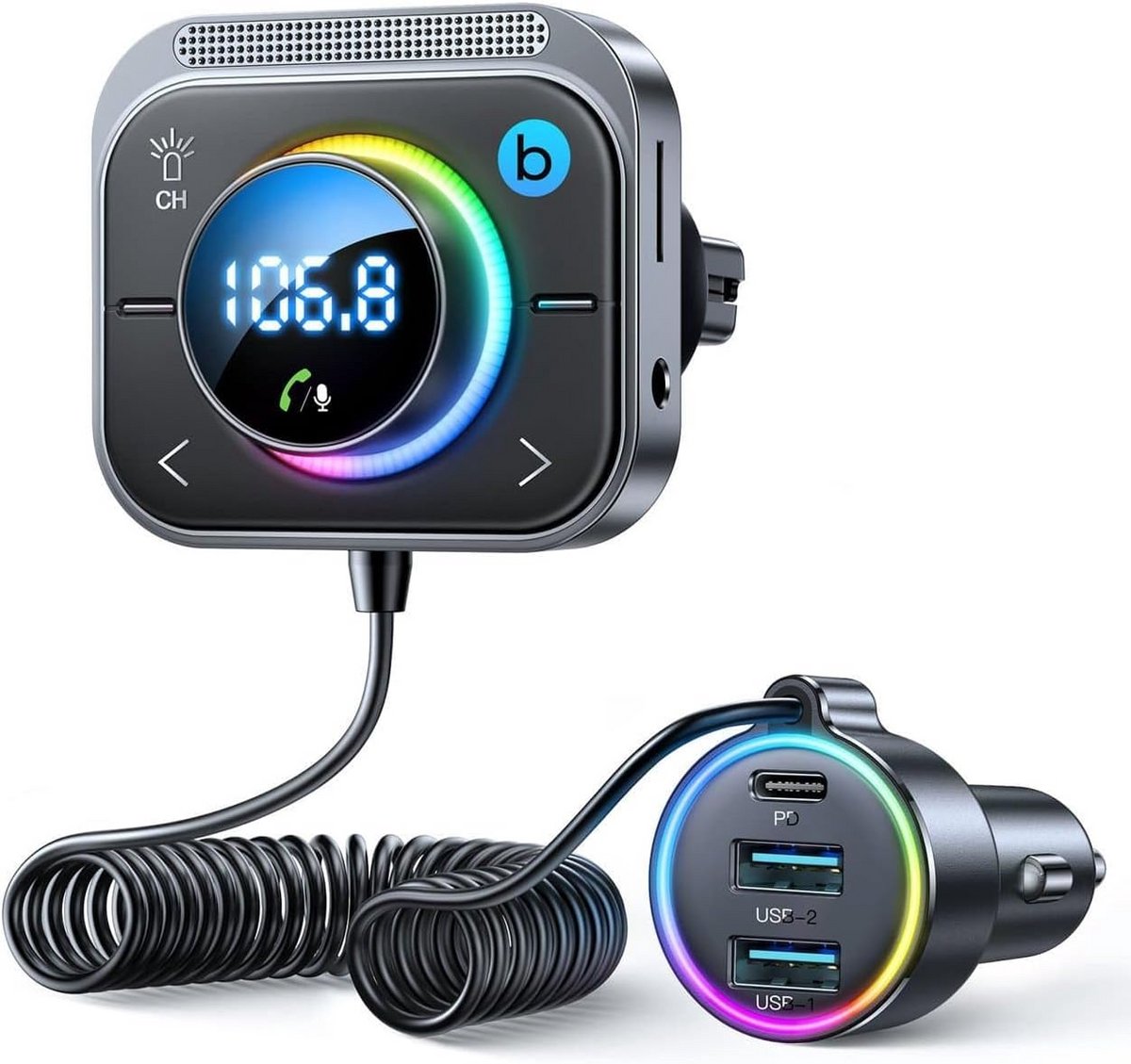 Draadloze FM-zender voor in de auto met Bluetooth en 30W snelladen
